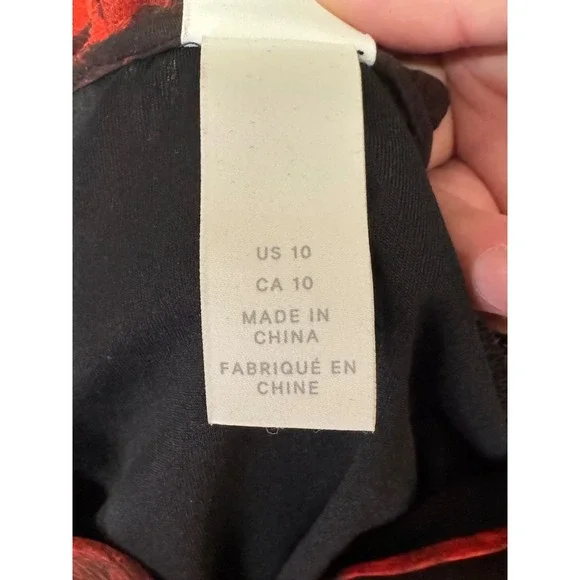 H&M Size 10 Floral Print Tiered‎ Mini Dress Long Sleeve Sheer Red Black Swing - Picture 6 of 11